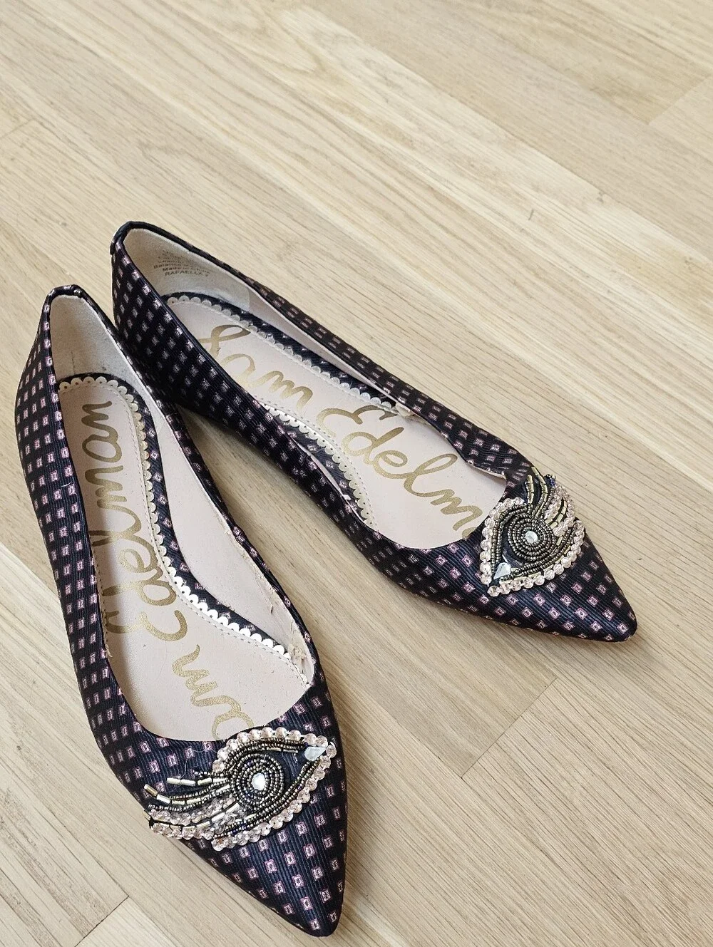 Sam Edelman Rafaella 2 Black Beaded Eye Pointed Toe Dressy Flats Women’s 6.5